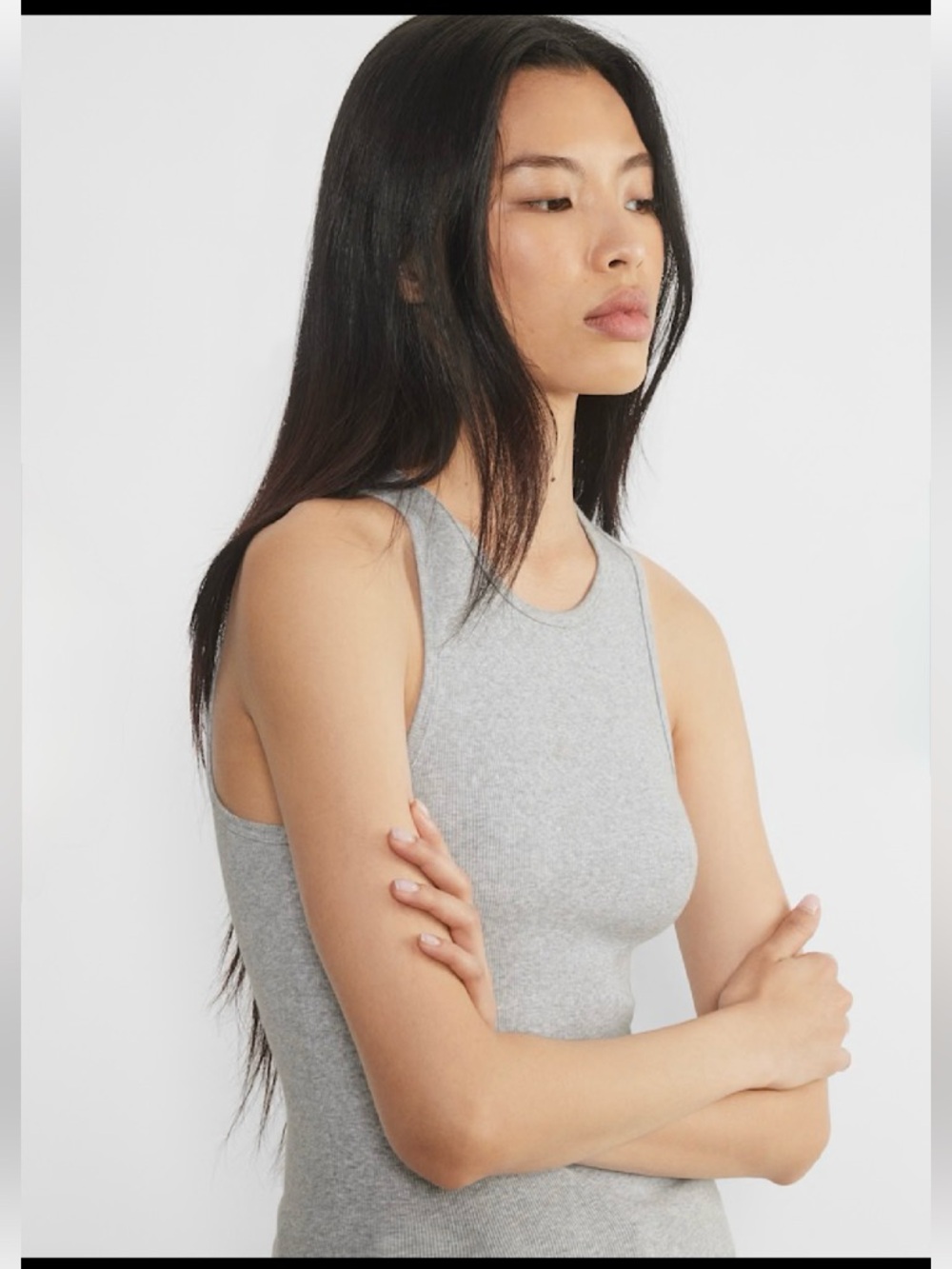 TNA Aritzia HomeStretch™ Rib Crew Tank Heather Chrome M NWT